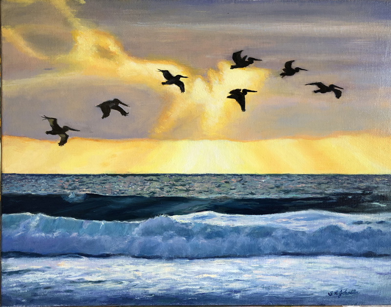 Pelicans at Sunset
	